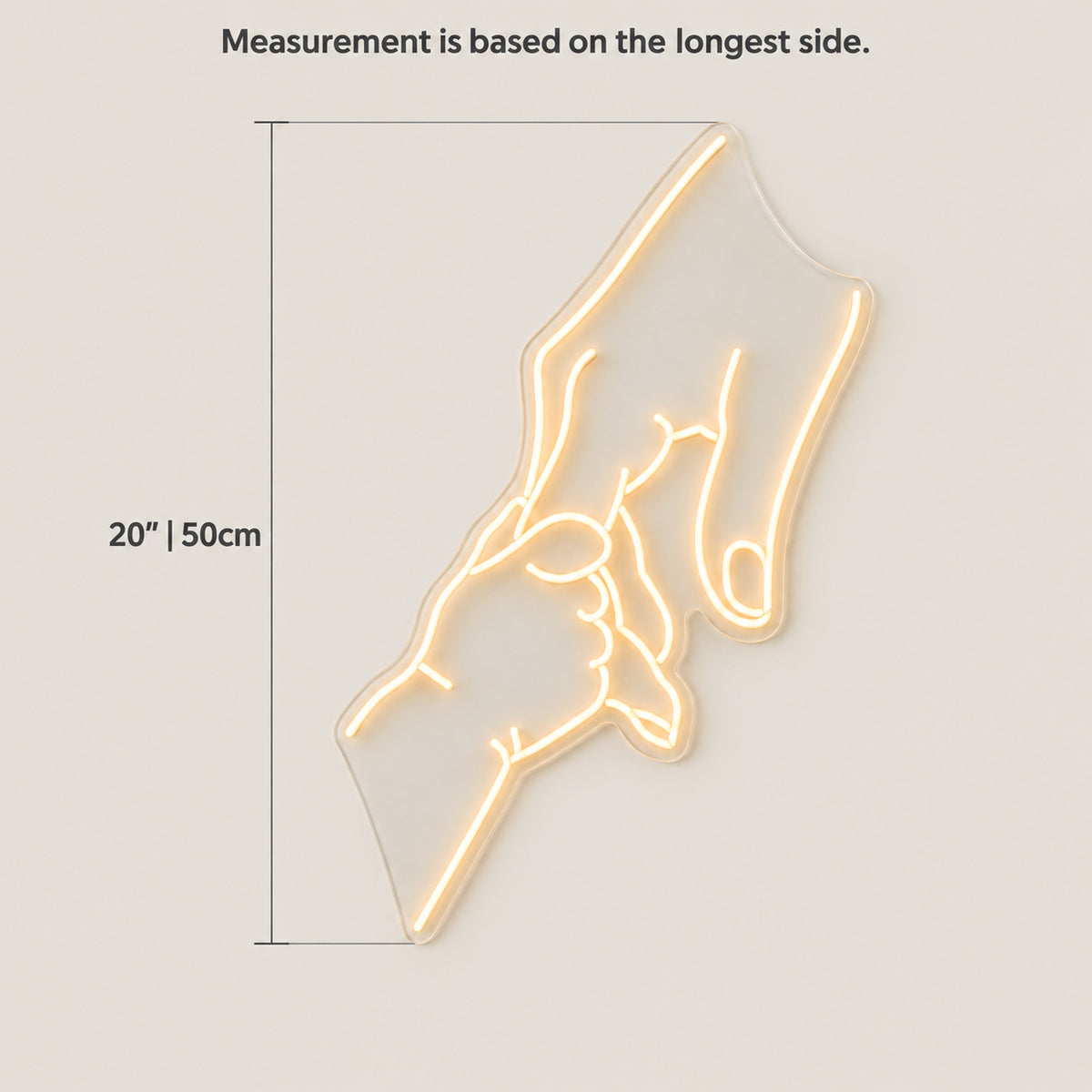 Holding Hands Neon Sign - Size Guide