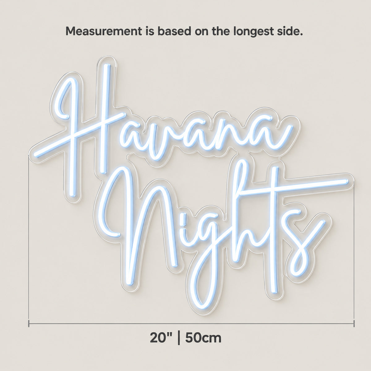 Havana Nights LED Neon Sign Dimmable Wall Light - Size Guide
