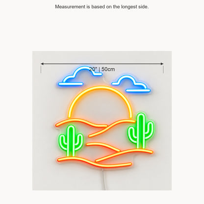 Sunset Desert Cactus Vintage LED Neon Sign Wall Neon Signs - Size Guide