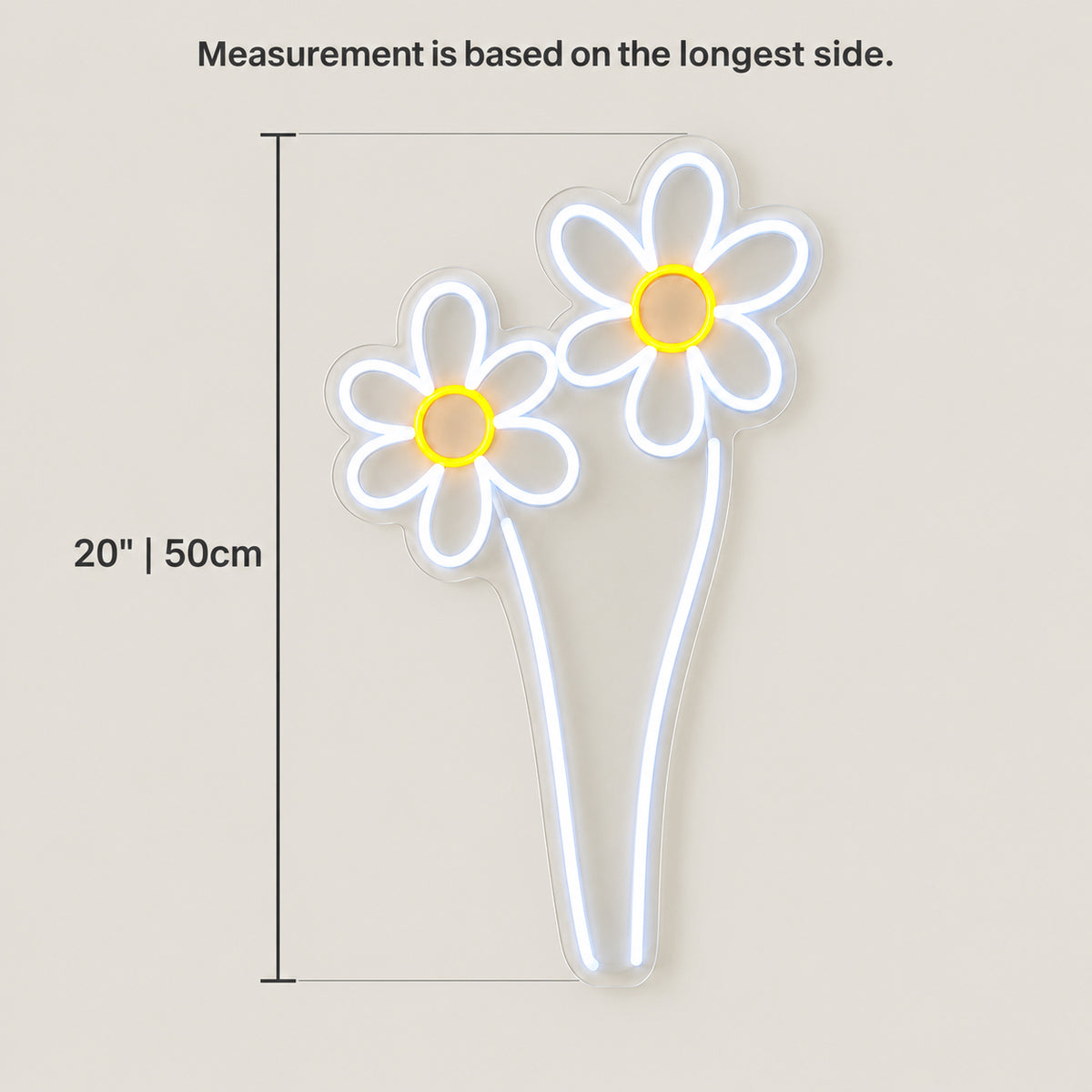 Chamomile Flower LED Neon Sign for Photo Booth Light Up Party Decor - Size Guide