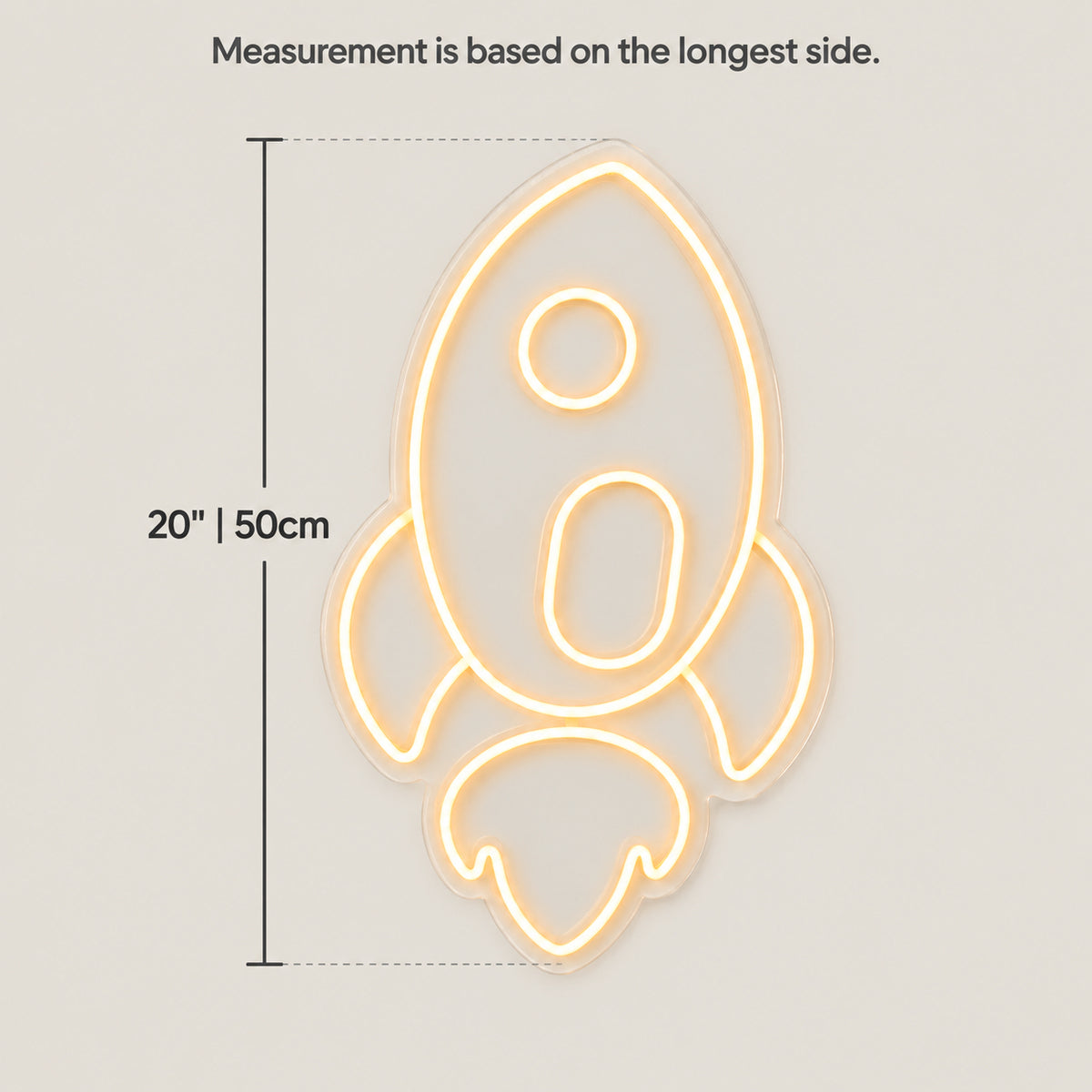 Rocket LED Neon Sign Dimmable Wall Light - Size Guide