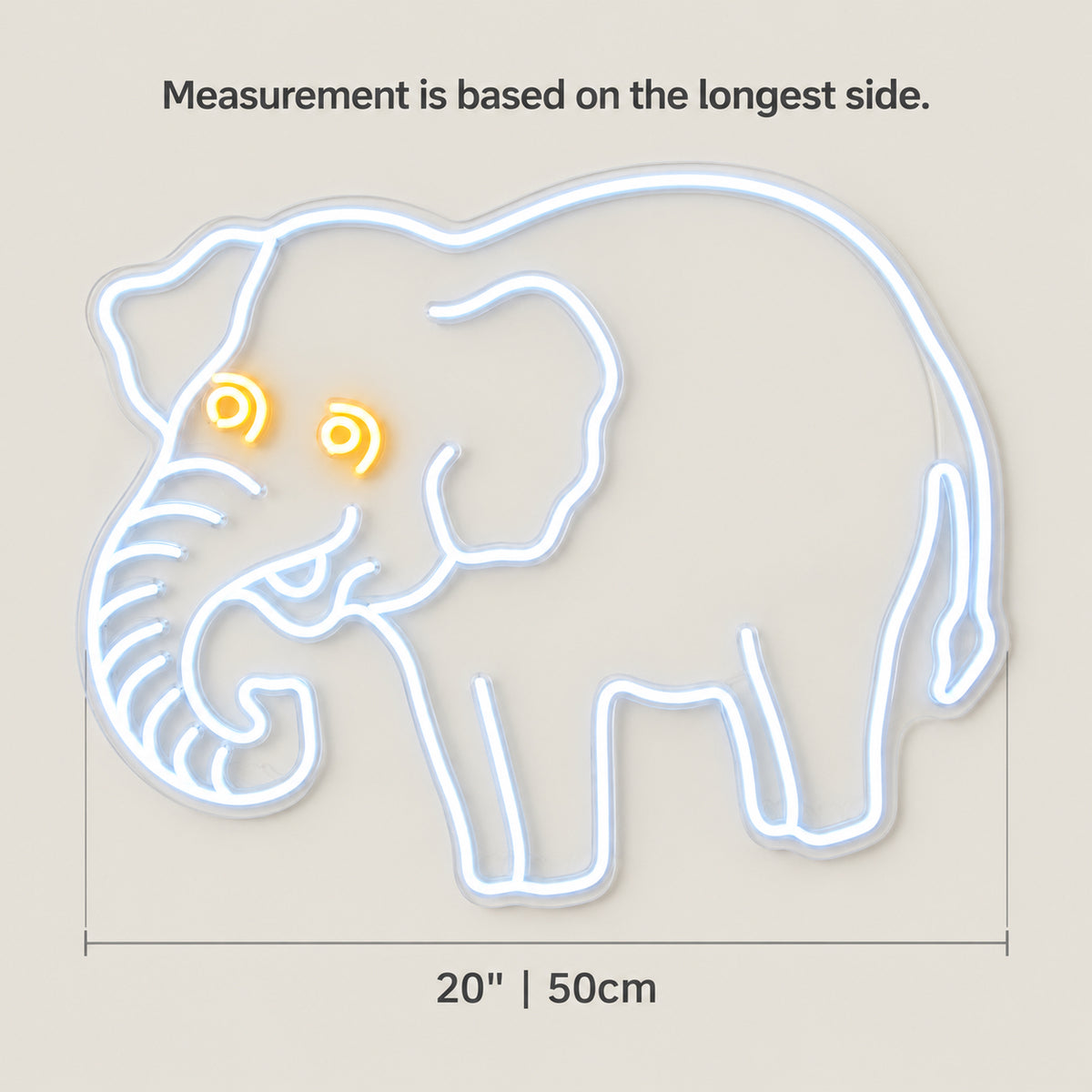 Elephant LED Neon Sign Full Body Line Art - Size Guide