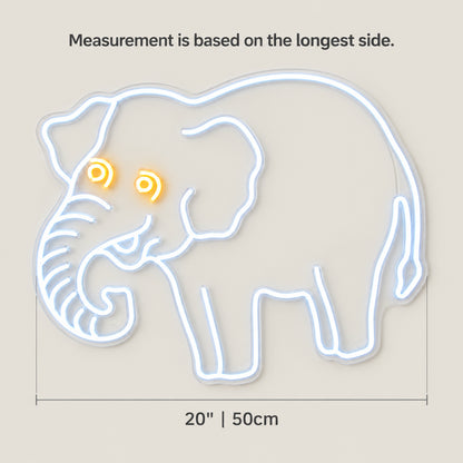 Elephant LED Neon Sign Full Body Line Art - Size Guide