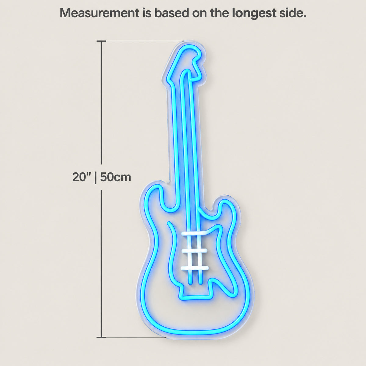 Electric Guitar LED Neon Sign Dimmable Wall Light - Size Guide