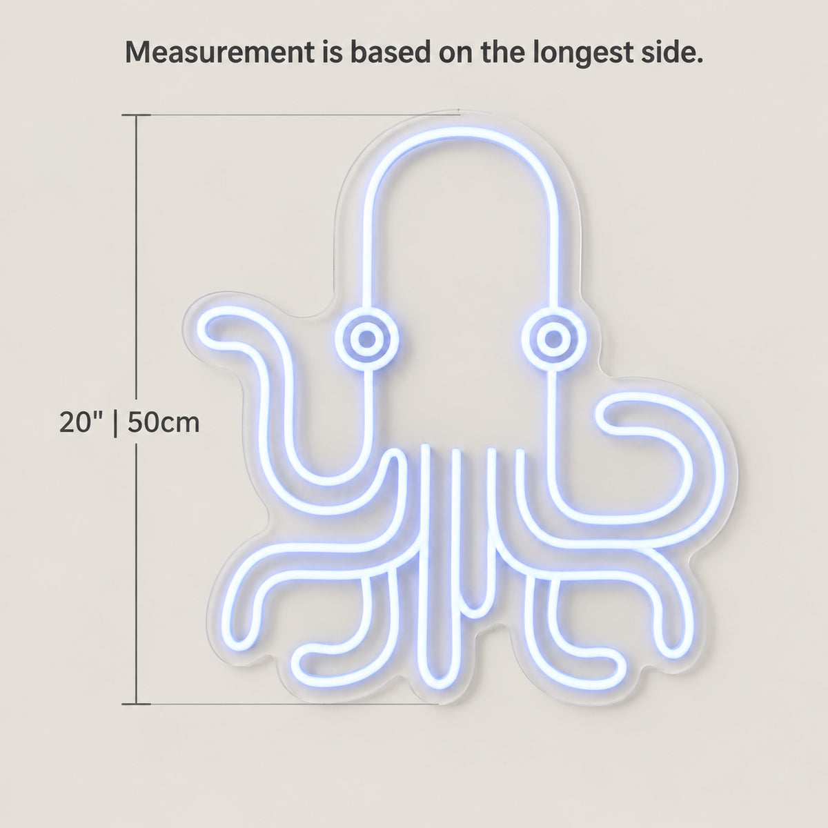 Octopus LED Neon Sign Dimmable Wall Light - Size Guide