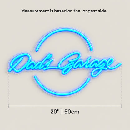 Dad's Garage LED Neon Sign Script and Caps Mix - Size Guide