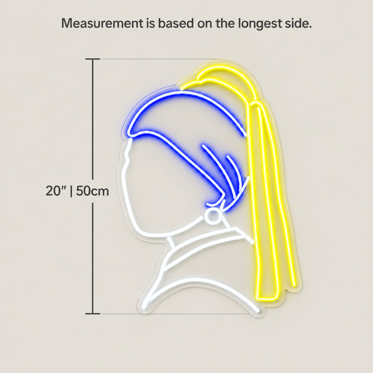 Girl With Pearl Earrings Neon Sign - Size Guide