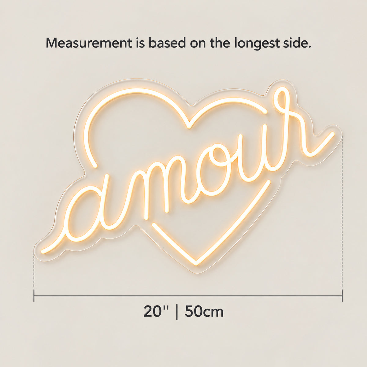 Amour LED Neon Sign for Wedding Light Up Party Decor - Size Guide