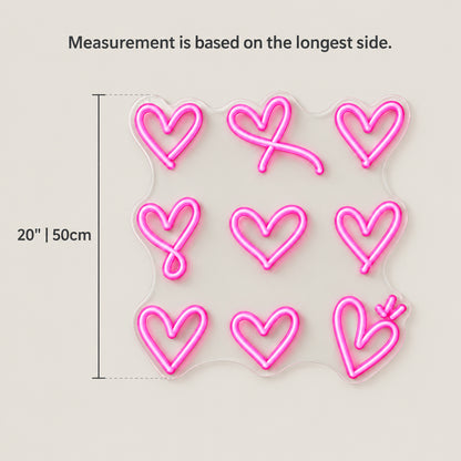 Hearts Neon Sign - Size Guide