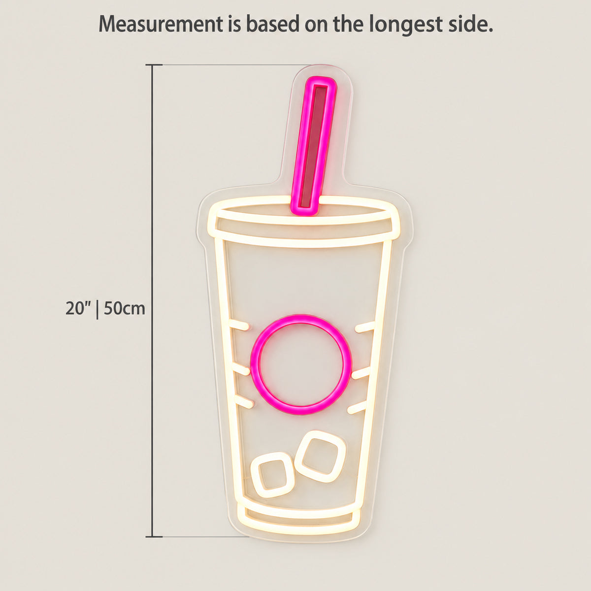 Fountain Drink Soda Cup and Straw LED Neon Sign Dimmable Wall Light - Size Guide