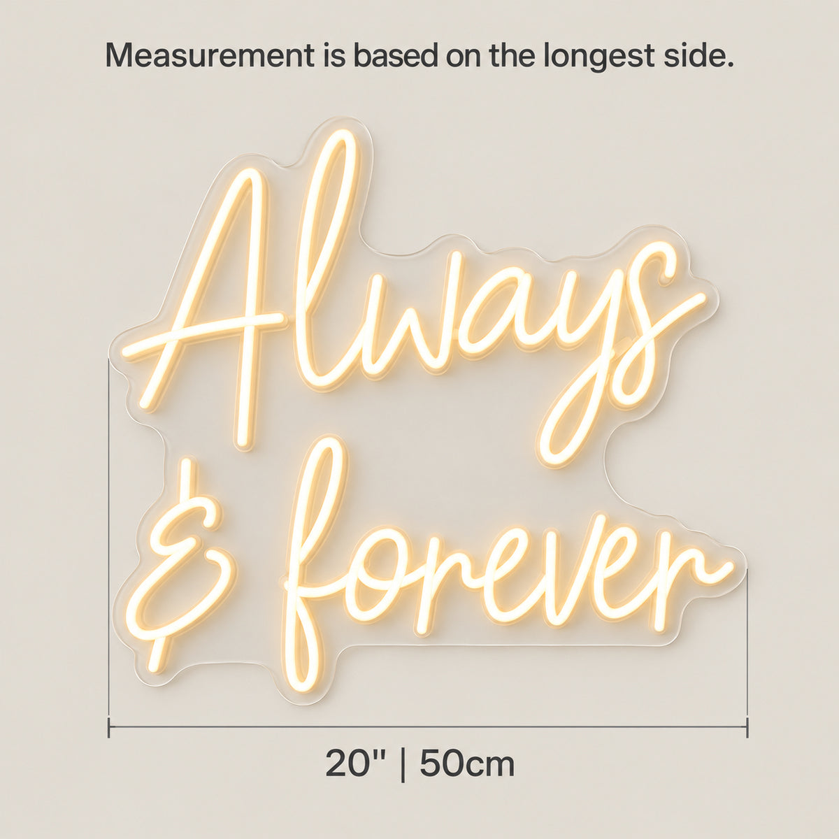 Always and Forever Wedding LED Neon Sign Floral Hoop Backdrop - Size Guide