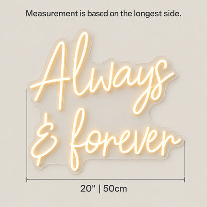 Always and Forever Wedding LED Neon Sign Floral Hoop Backdrop - Size Guide
