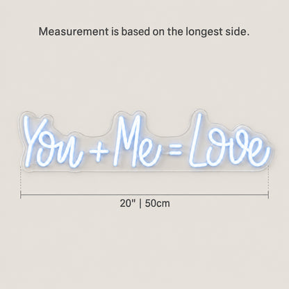 You+Me=Love LED Neon Sign for Wedding Light Up Party Decor - Size Guide