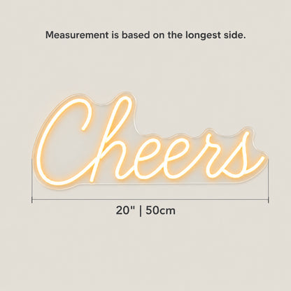 Cheers LED Neon Sign Warm Bedroom Script - Size Guide
