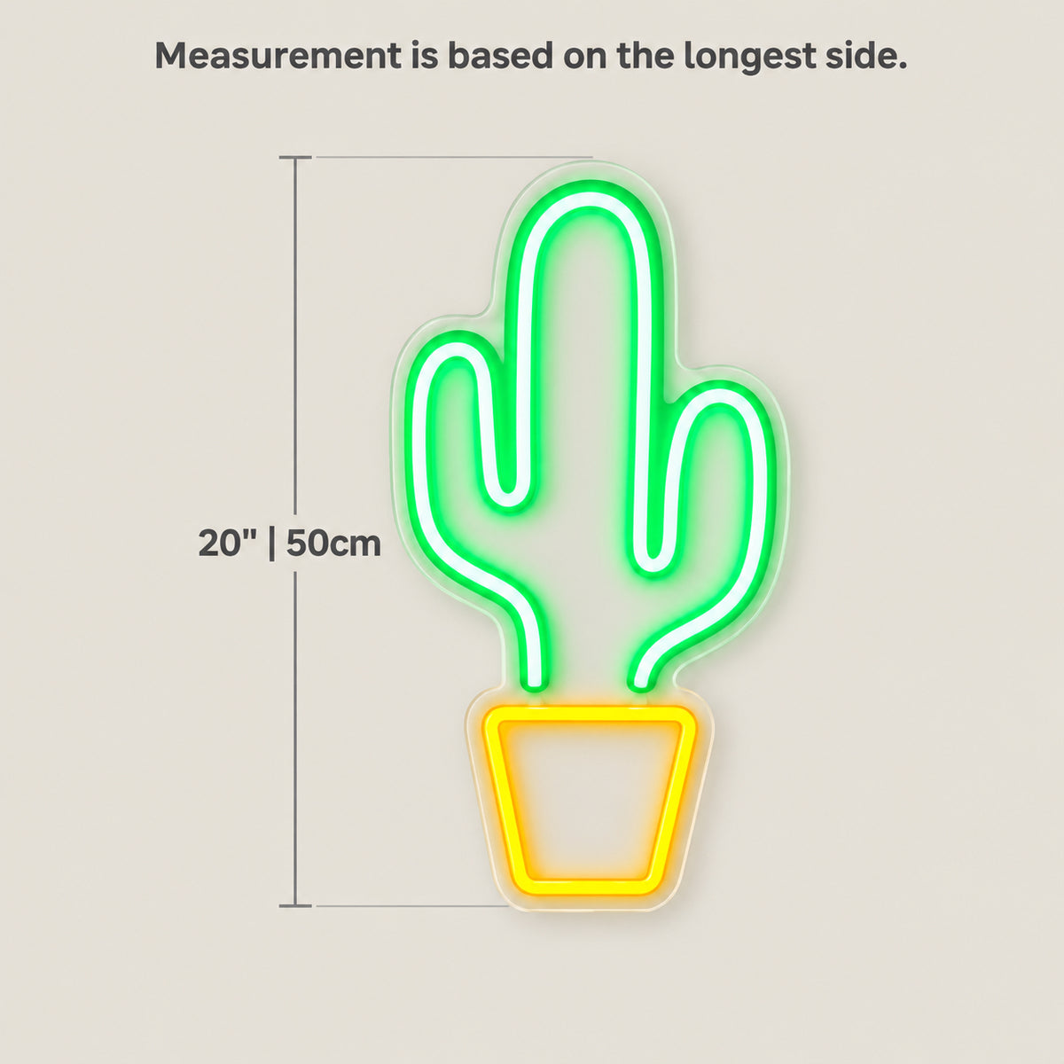 Cactus Plant LED Neon Sign Potted Cactus with Blooms - Size Guide