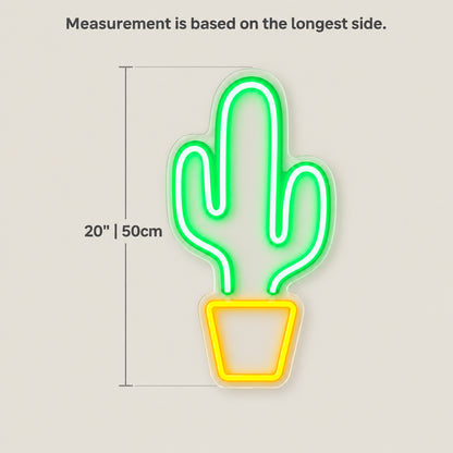 Cactus Plant LED Neon Sign Potted Cactus with Blooms - Size Guide