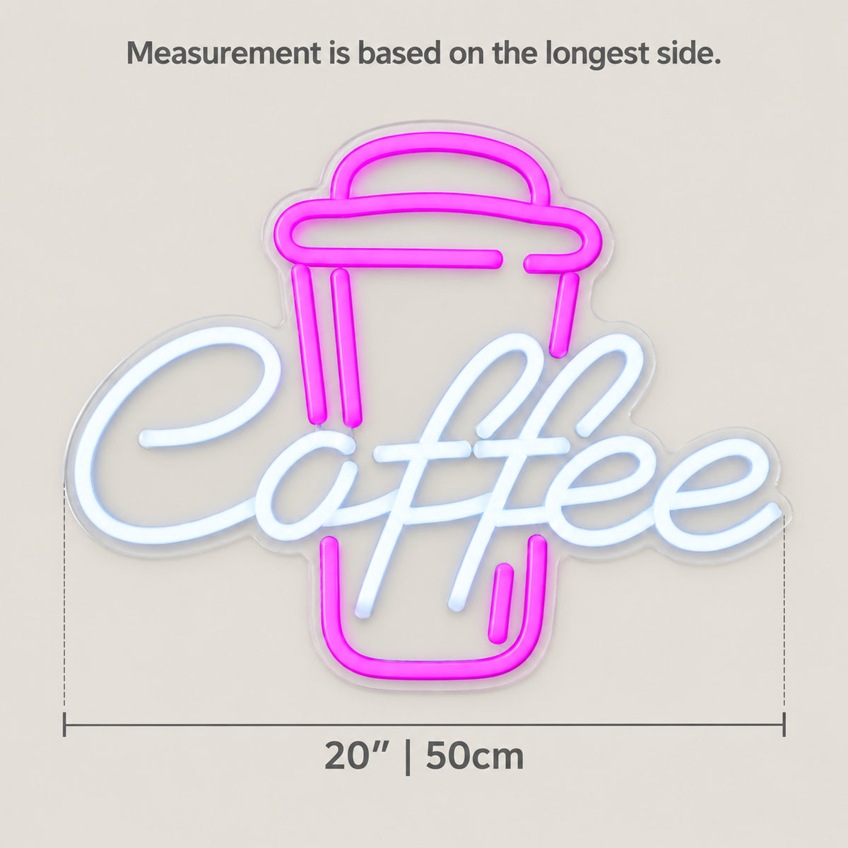 Coffee Cup LED Neon Sign for Man Cave Dimmable Wall Decor - Size Guide