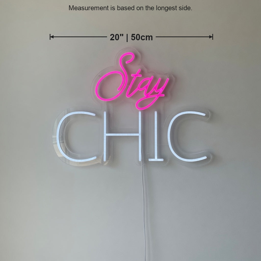 Stay Chic LED Neon Sign Dimmable Wall Light - Size Guide