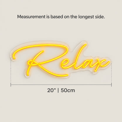 Relax LED Neon Sign Warm Cursive Style - Size Guide