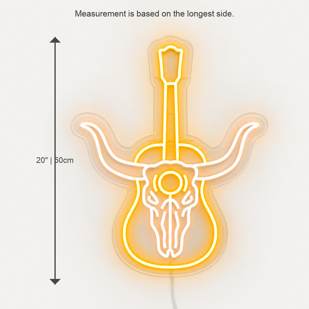 Longhorn Skull Acoustic Guitar LED Neon Sign Wall Neon Signs - Size Guide