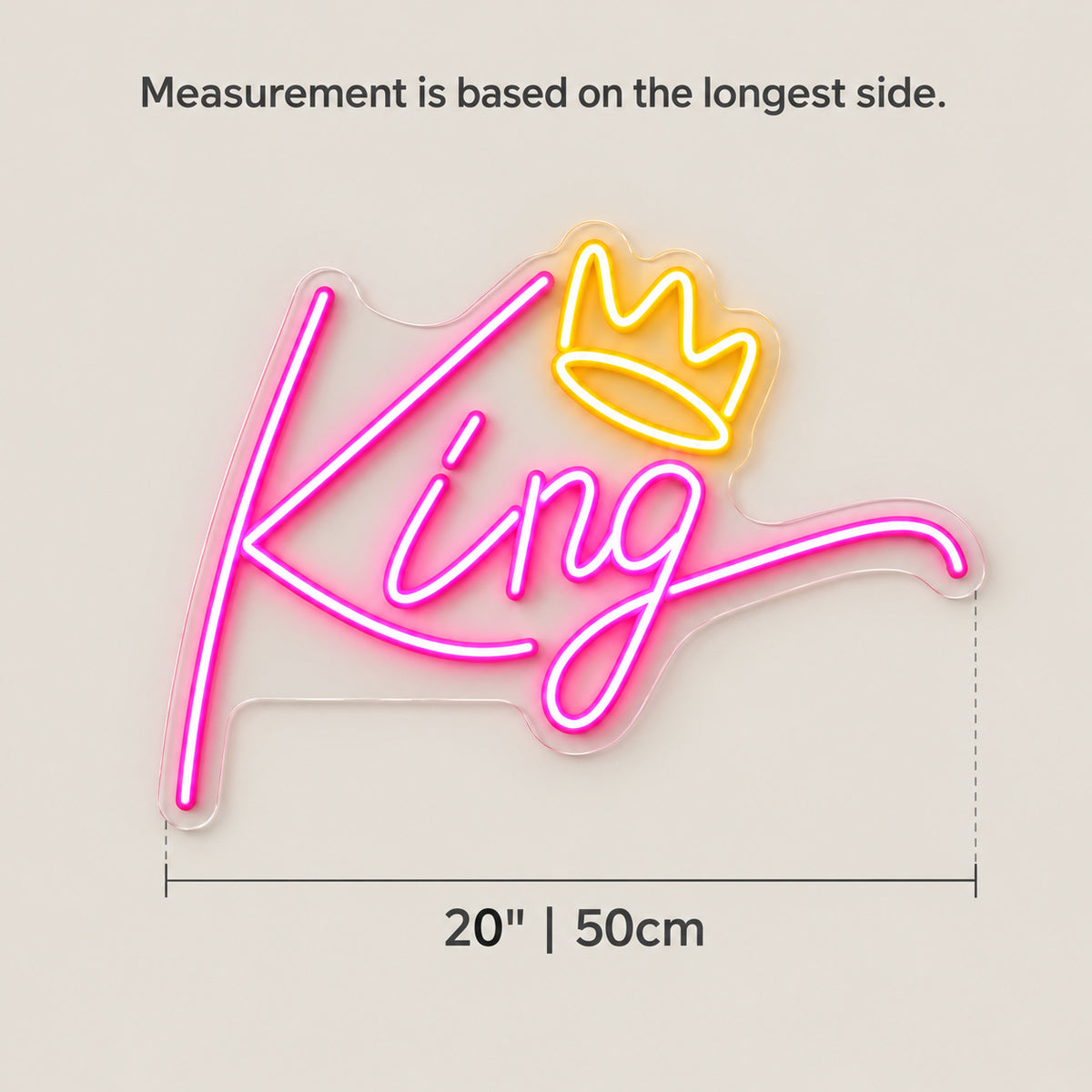 King Crown LED Neon Sign for Photo Booth Light Up Party Decor - Size Guide