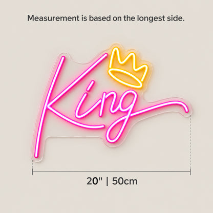 King Crown LED Neon Sign for Photo Booth Light Up Party Decor - Size Guide