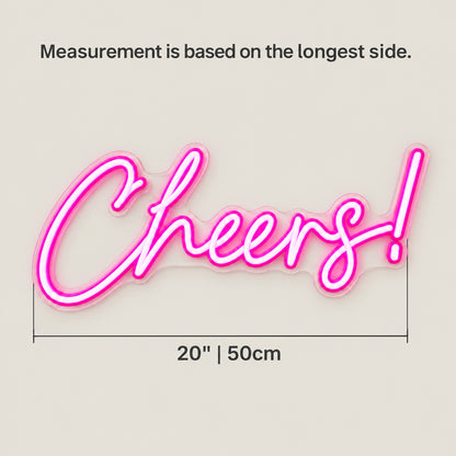 Cheers LED Neon Sign Splash Script with Exclamation - Size Guide