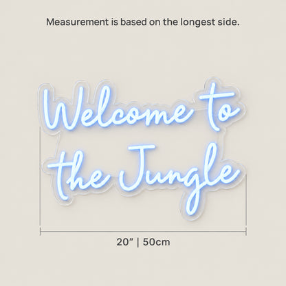 Welcome To The Jungle LED Neon Sign Backboard Script Design - Size Guide