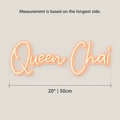 Queen Chai LED Neon Sign Dimmable Wall Light - Size Guide