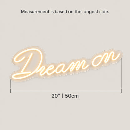 Dream On LED Neon Sign Dimmable Wall Light - Size Guide