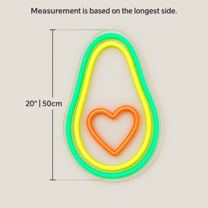 Heart Avocado LED Neon Sign Dimmable Wall Light - Size Guide