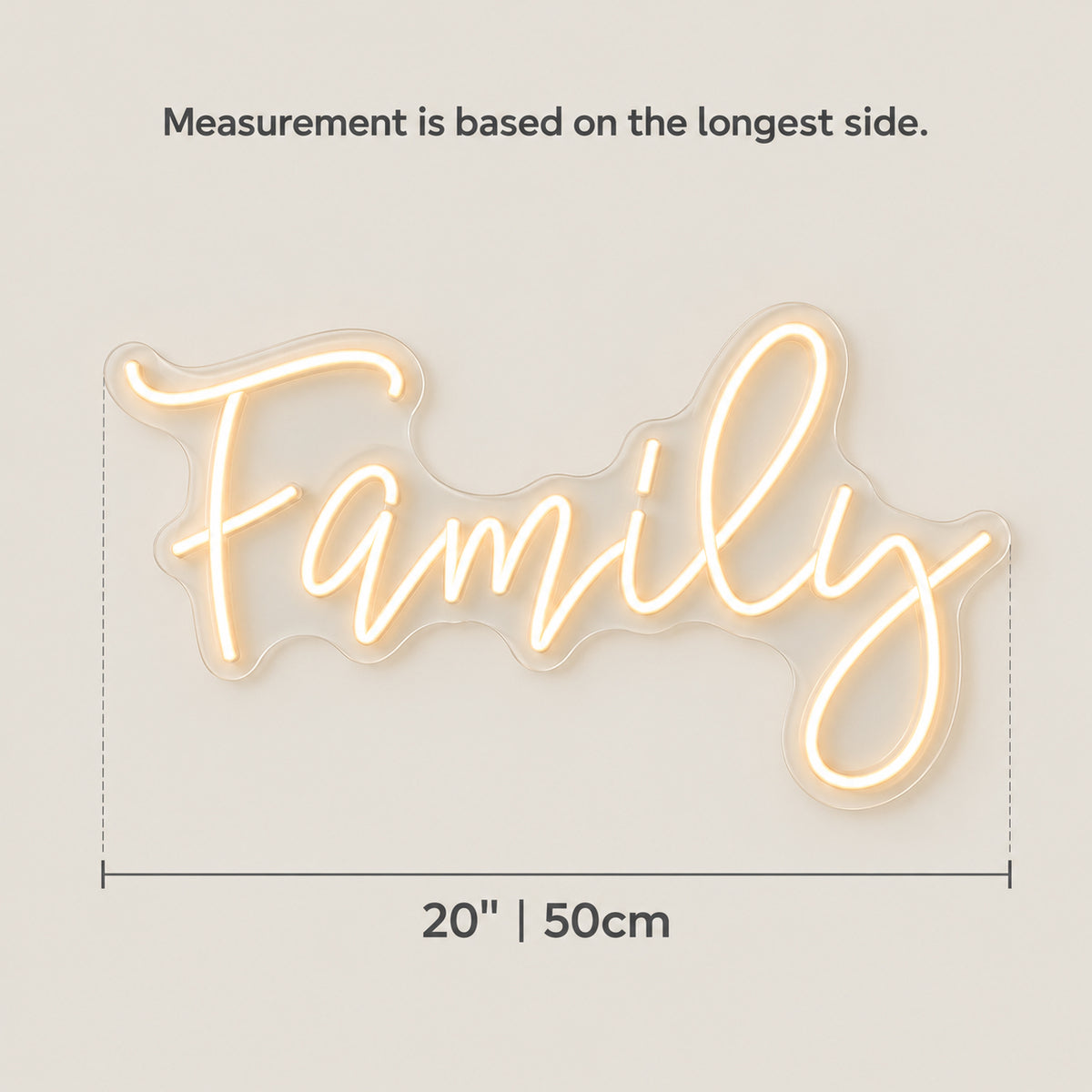 Family Home Decor Neon Sign - Size Guide