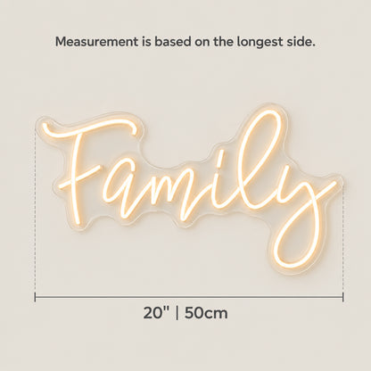 Family Home Decor Neon Sign - Size Guide