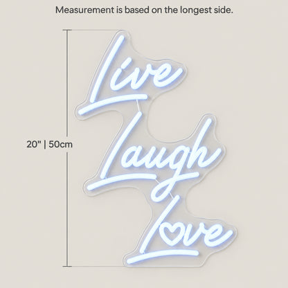Live Laugh Love LED Neon Sign Slanted Script Stack - Size Guide