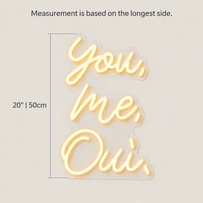 You Me Oui LED Neon Sign Dimmable Wall Light - Size Guide
