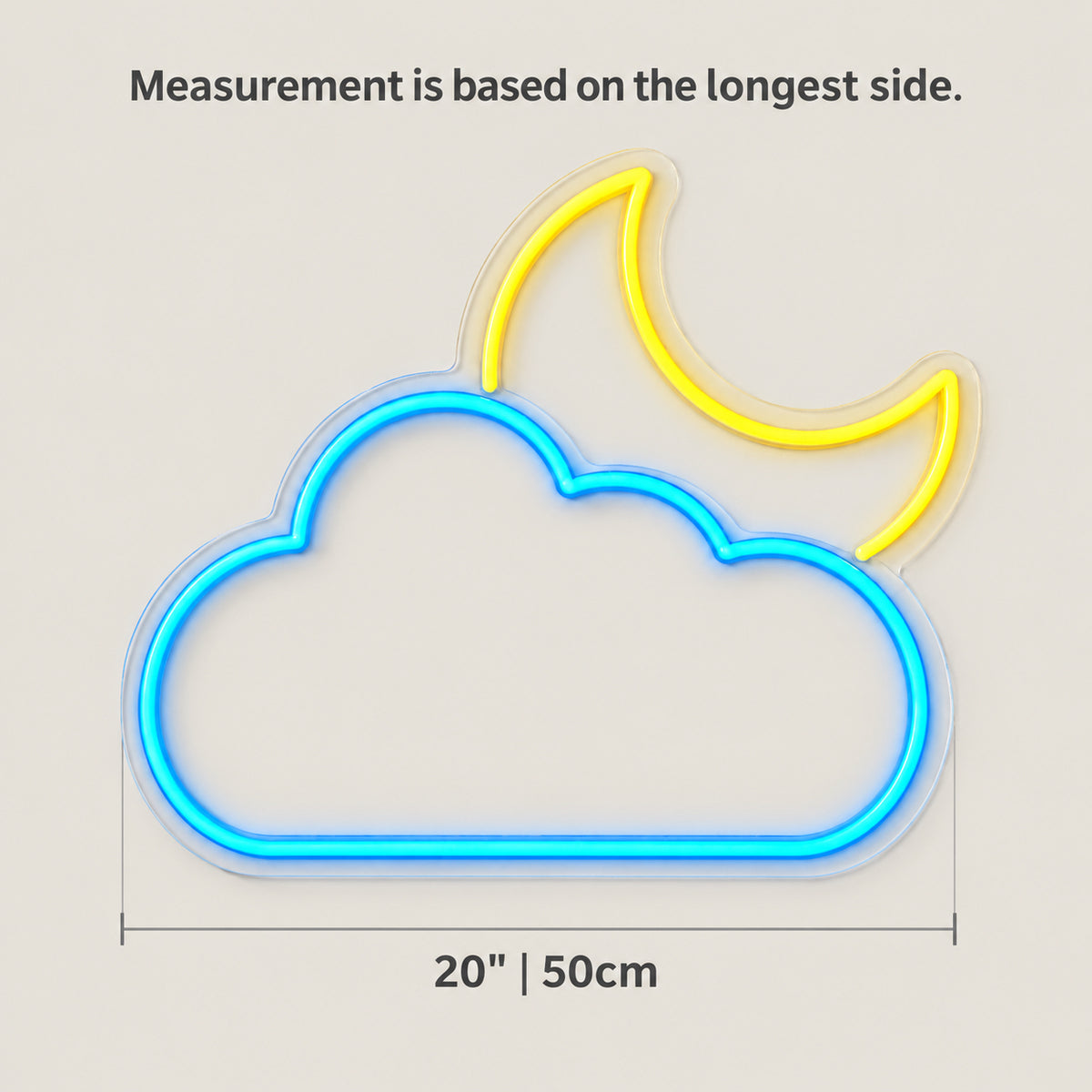 Cloud Moon LED Neon Sign Dimmable Wall Light - Size Guide