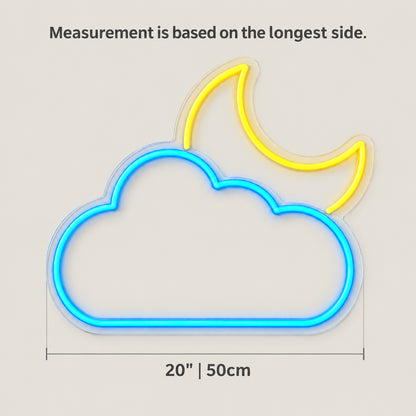 Cloud Moon LED Neon Sign Dimmable Wall Light - Size Guide