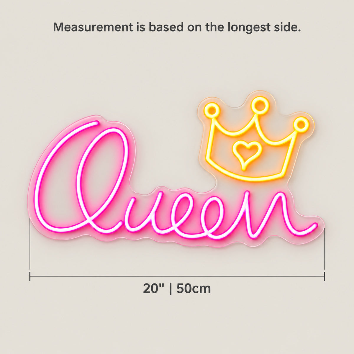 Queen LED Neon Sign for Salon Light Up Business Decor - Size Guide
