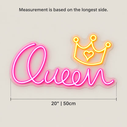 Queen LED Neon Sign for Salon Light Up Business Decor - Size Guide