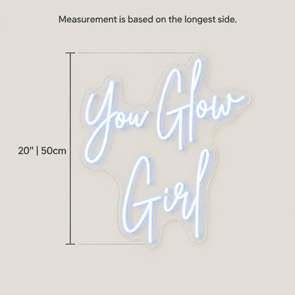 You Glow Girl LED Neon Sign for Salon Light Up Business Decor - Size Guide