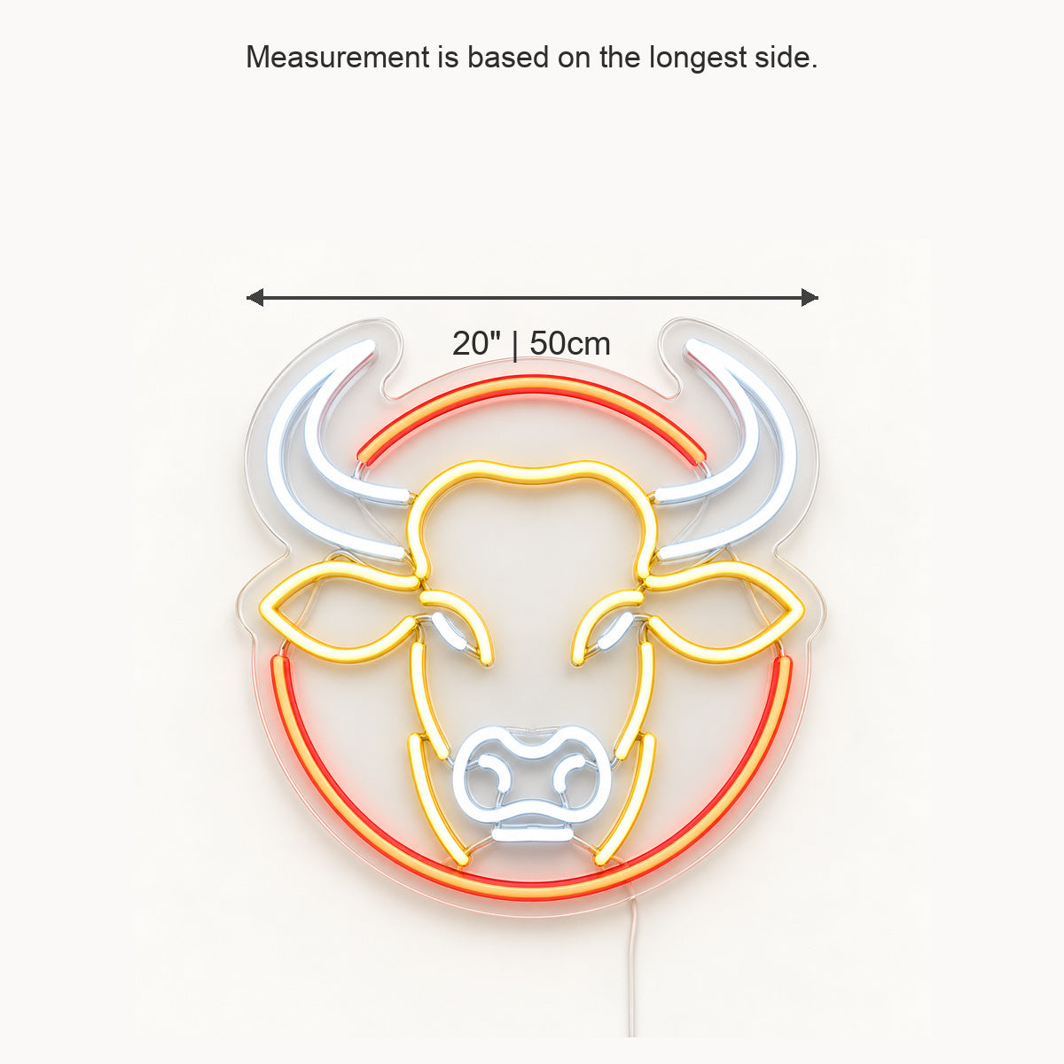 Round Frame Bull Head Vintage LED Neon Sign Wall Neon Signs - Size Guide