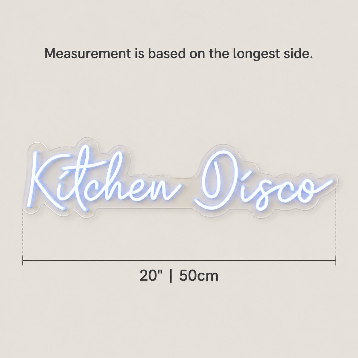 Kitchen Disco LED Neon Sign Greenery Wall Script - Size Guide