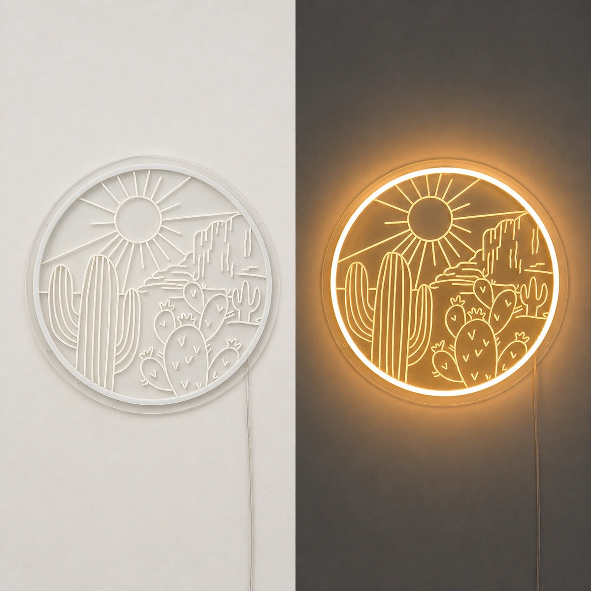 Round Cactus Sun Desert Vintage LED Neon Sign Home Neon Signs - Shineneon