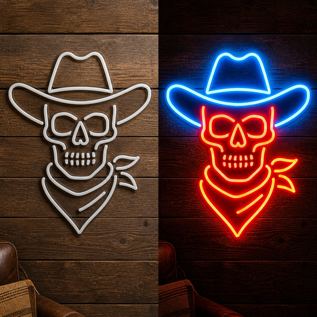 Skeleton Cowboy Hat Scarf Vintage LED Neon Sign Home Neon Signs - Shineneon