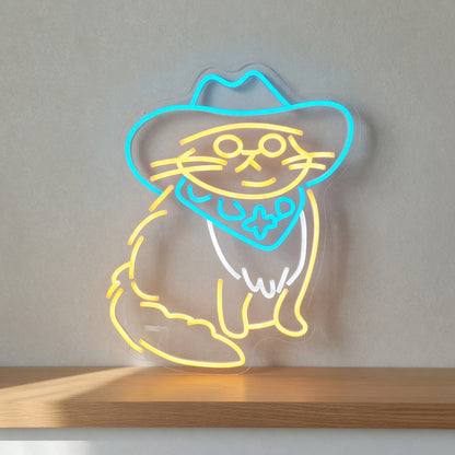 Cowboy Hat Cat LED Neon Sign - Shineneon