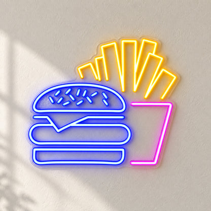 Burger and Fries LED Neon Sign Dimmable Wall Light - Shineneon