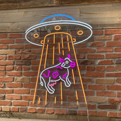 UFO Abducting Cow LED Neon Sign for Kids Room - Shineneon