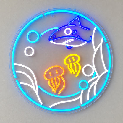 Ocean with Shark and Jellyfish LED Neon Sign for Kids Room Wall Neon Signs - Shineneon