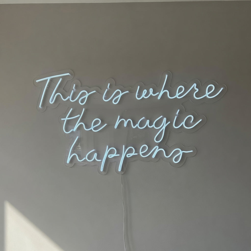 This Is Where the Magic Happens LED Neon Sign Greenery Frame Script - Shineneon