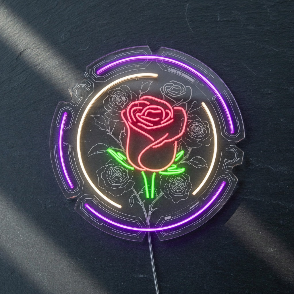 Rose in Round LED Neon Sign - Shineneon